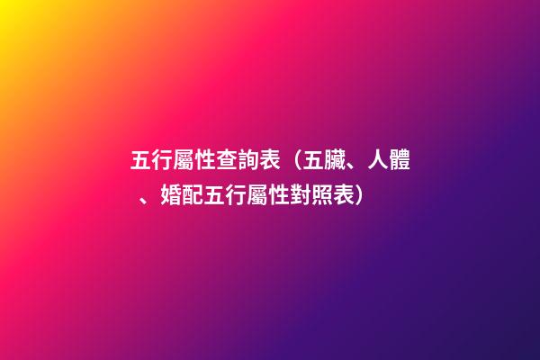 五行屬性查詢表（五臟、人體、婚配五行屬性對照表）